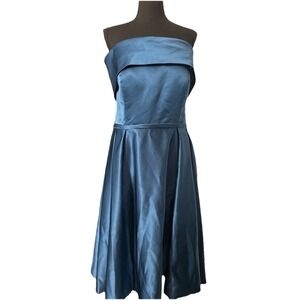 Navy Satin Strapless Lace-Up Back Cocktail Dress | Elegant Corset Back Midi